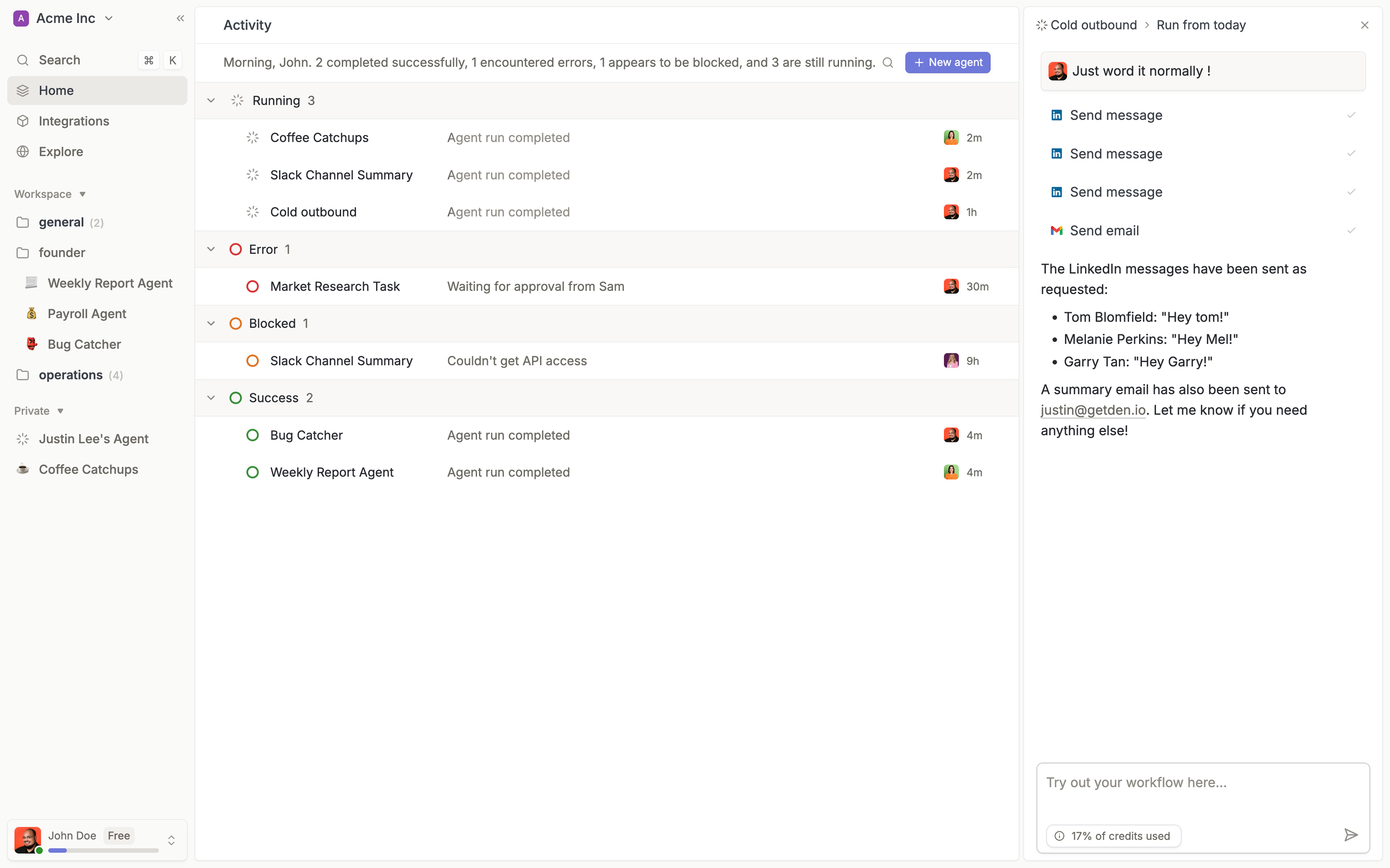 Manage and unblock agents